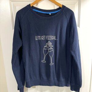 Fun Girly Champagne Graphic Sweatshirt Size L Navy